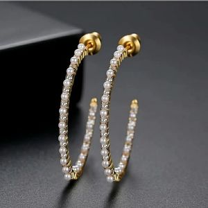 Gold Pearl Hoop Earrings